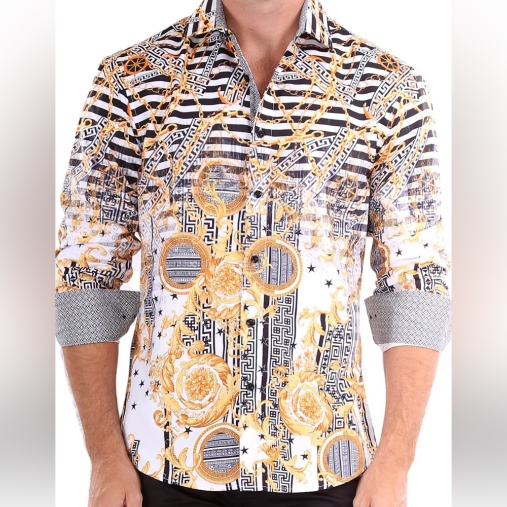 Bespoke Egyptian Nights Club. Lounge Gold and Black Baroque Shirt XL